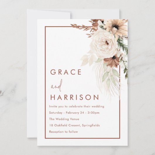 Invitation Mariage frontalier d'automne moderne Boho Terracot (Devant)