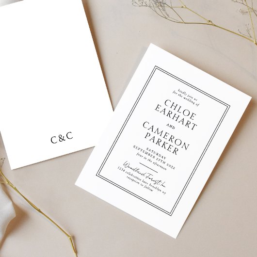 Invitation Mariage frontalier de Carré noir classique