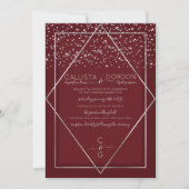 Invitation Mariage frontalier de Confetti Geo en argent rouge (Devant)