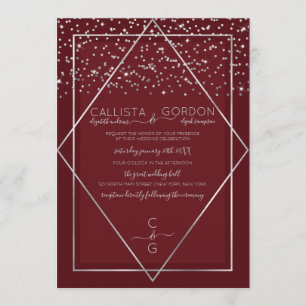 Invitation Mariage frontalier de Confetti Geo en argent rouge