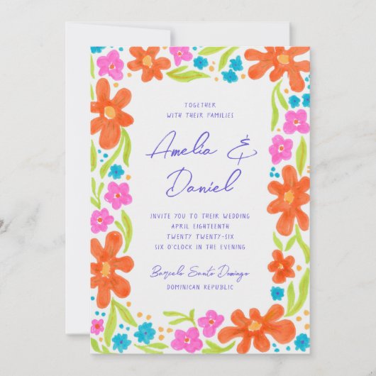 Invitation Mariage frontalier de la fleur de marque tropicale (Devant)