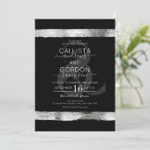 Invitation Mariage frontalier de luxe en argent noir brosse (Debout devant)