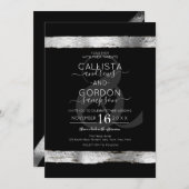 Invitation Mariage frontalier de luxe en argent noir brosse (Devant / Derrière)