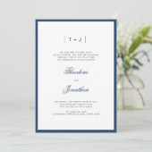Invitation Mariage frontalier de Monogramme moderne bleu mari (Debout devant)