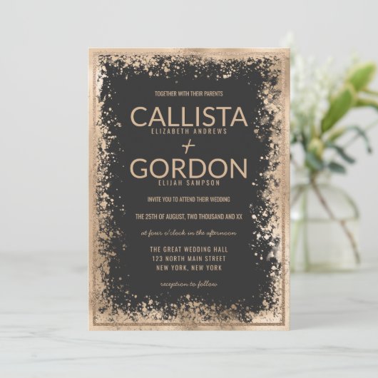 Invitation Mariage frontalier de Parties scintillant Black Sp (Debout devant)