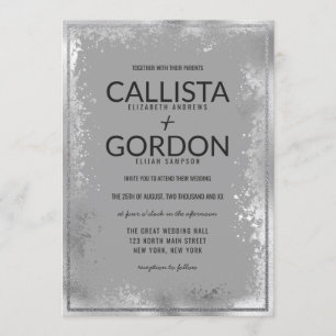 Invitation Mariage frontalier de Parties scintillant gris arg