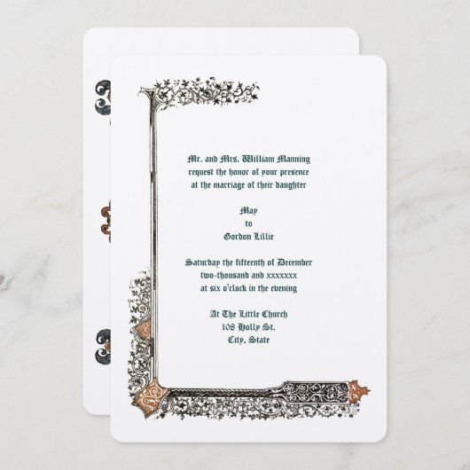 Invitation Mariage frontalier de style médiéval éclairé (Devant / Derrière)