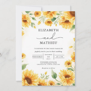 Invitation Mariage frontalier de tournesol doré
