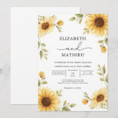 Invitation Mariage frontalier de tournesol rustique (Devant / Derrière)