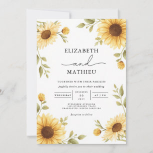 Invitation Mariage frontalier de tournesol rustique