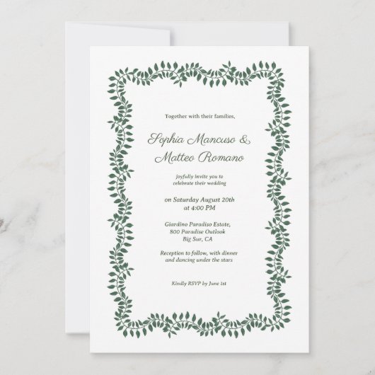 Invitation Mariage frontalier de verdure botanique (Devant)