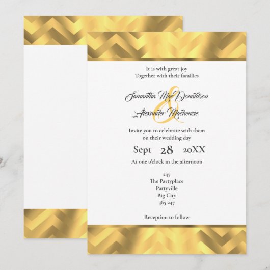 Invitation Mariage frontalier du chevron or (Devant / Derrière)