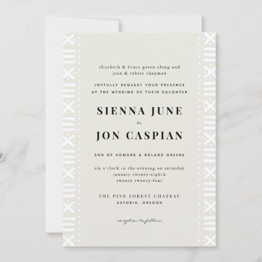 Invitation Mariage frontalier Ecru Boho Mudcloth (Devant)