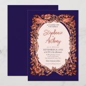 Invitation Mariage frontalier Fleur sauvage de cuivre bleu fo (Devant / Derrière)