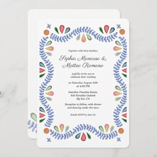 Invitation Mariage frontalier floral (Devant / Derrière)