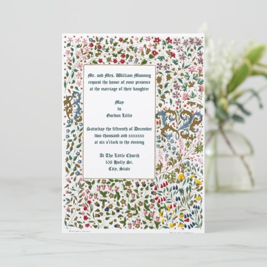 Invitation Mariage frontalier floral éclairé médiéval (Debout devant)