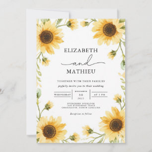 Invitation Mariage frontalier Golden Sunflower Meadow