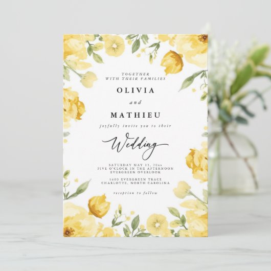 Invitation Mariage frontalier jaune soleil (Debout devant)