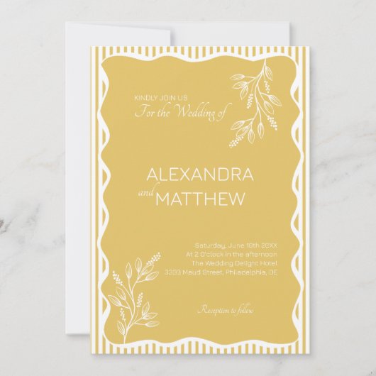 Invitation Mariage frontalier jaune Whimsical Wavy (Devant)