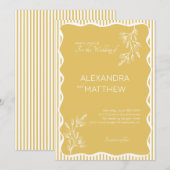 Invitation Mariage frontalier jaune Whimsical Wavy (Devant / Derrière)