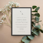 Invitation Mariage frontalier moderne Monogram Black & Ecru