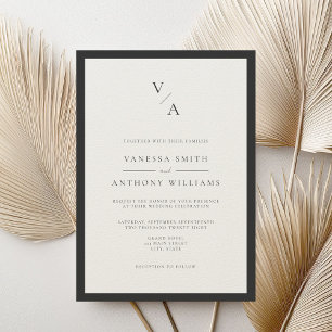 Invitation Mariage frontalier moderne Monogram Black & Ecru