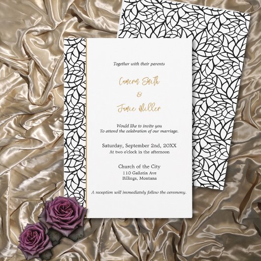 Invitation Mariage frontalier Motif blanc et noir classique