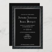 Invitation Mariage frontalier noir et blanc décoratif (Devant / Derrière)