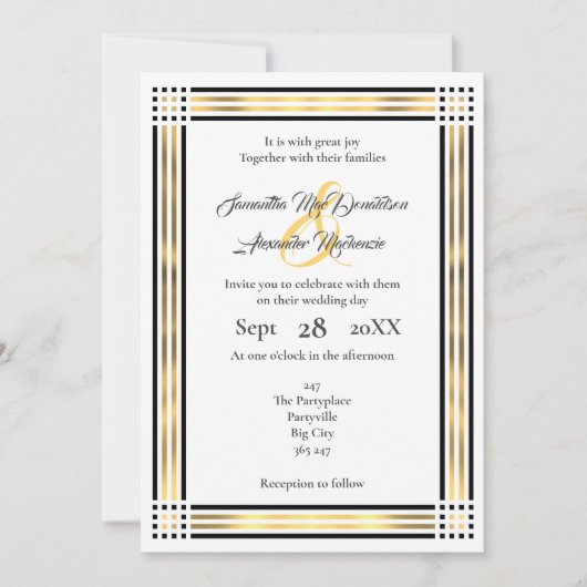 Invitation mariage frontalier noir et or (Devant)