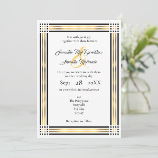Invitation mariage frontalier noir et or (Debout devant)