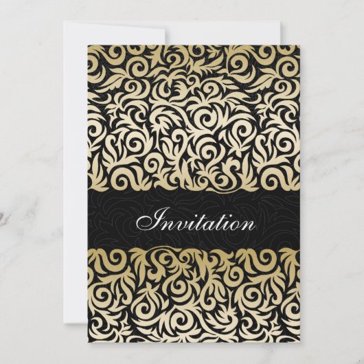 Invitation mariage frontalier noir et or noir (Devant)