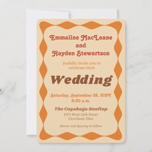 Invitation Mariage frontalier orange super et Brown (Devant)