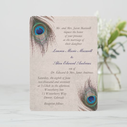 Invitation Mariage frontalier Peacock Feather (Debout devant)