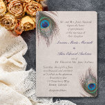 Invitation Mariage frontalier Peacock Feather<br><div class="desc">De belles plumes de paon bleu, bronzé et vert tourbillonnent autour des coins supérieur gauche et inférieur droit de cette élégante invitation de mariage. Votre texte personnalisé est en marron et bleu foncé au centre. Les images et le texte sont placés sur un arrière - plan gris clair en détresse...</div>