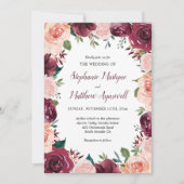 Invitation Mariage frontalier Rose Aquarelle Brousse Bourgogn (Devant)