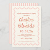 Invitation Mariage frontalier rose vif (Devant / Derrière)