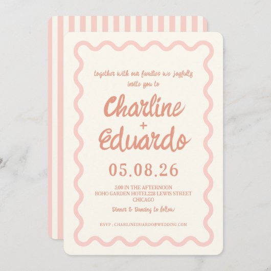 Invitation Mariage frontalier rose vif (Devant / Derrière)