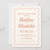 Invitation Mariage frontalier rose vif (Devant)