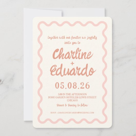 Invitation Mariage frontalier rose vif (Devant)