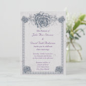 Invitation Mariage frontalier Rose Vintage bleu (Debout devant)