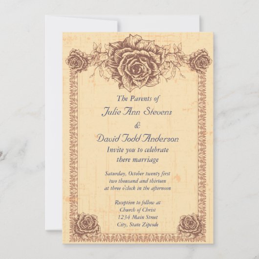 Invitation Mariage frontalier Rose Vintage Moccasin (Devant)