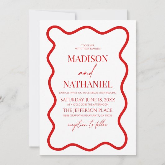 Invitation Mariage frontalier rouge blanc élégant (Devant)