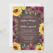 Invitation Mariage frontalier rustique en bois de tournesol (Devant)