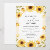 Invitation Mariage frontalier Sunny Sunflower (Devant / Derrière)