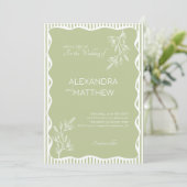 Invitation Mariage frontalier Wavy Whimsical Green Sage (Debout devant)