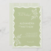 Invitation Mariage frontalier Wavy Whimsical Green Sage (Devant / Derrière)
