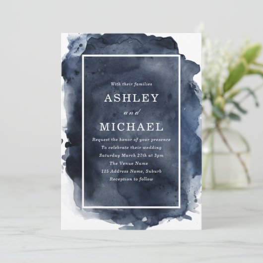 Invitation Mariage frontière blanc éclaboussé de couleur d'ea (Debout devant)