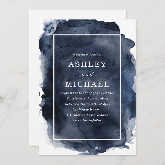 Invitation Mariage frontière blanc éclaboussé de couleur d'ea (Devant / Derrière)