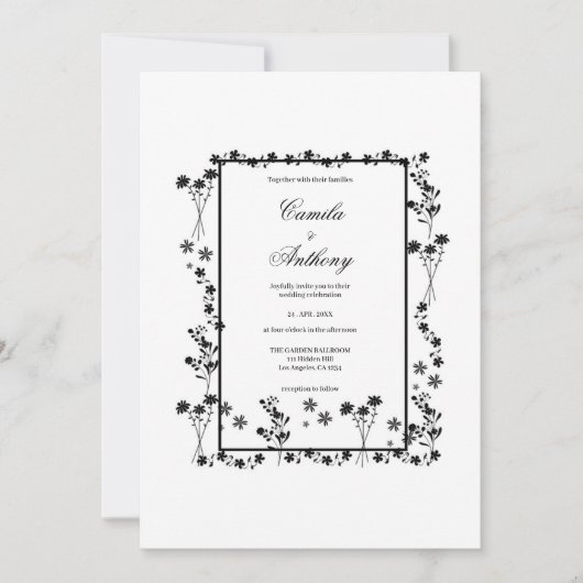 Invitation Mariage frontière floral blanc (Devant)