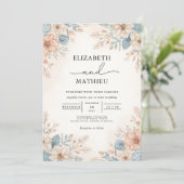 Invitation Mariage frontière floral bleu pâle (Debout devant)